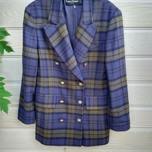 Louis Feraud Purple and Brown Plaid Blazer